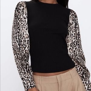 NEW ZARA Puffed Leopard Sleeves Top
